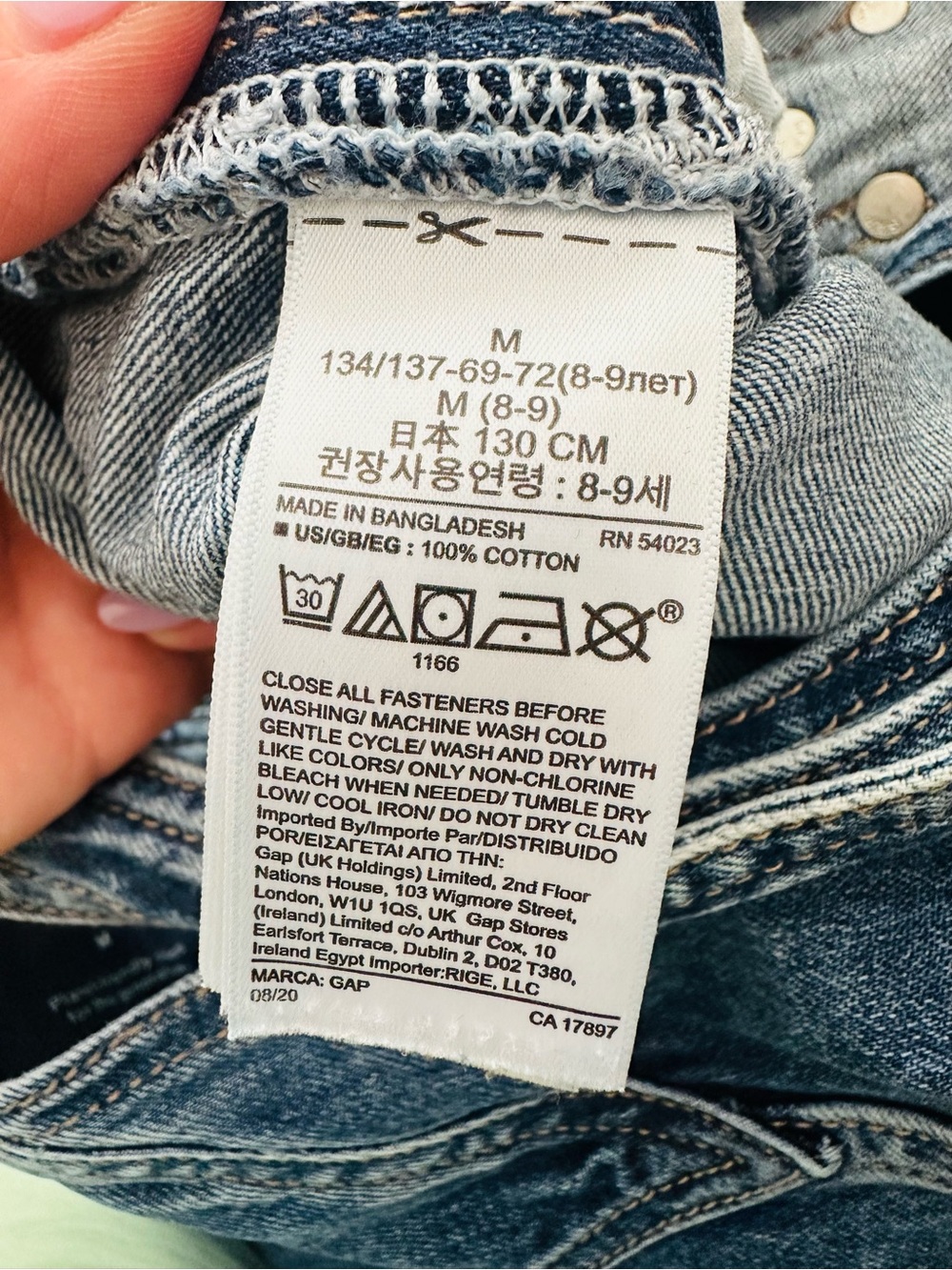 Gap Kids Medium-Wash Denim Overall Straight-Leg Pants Sz M (8-9) - Picture 9 of 9